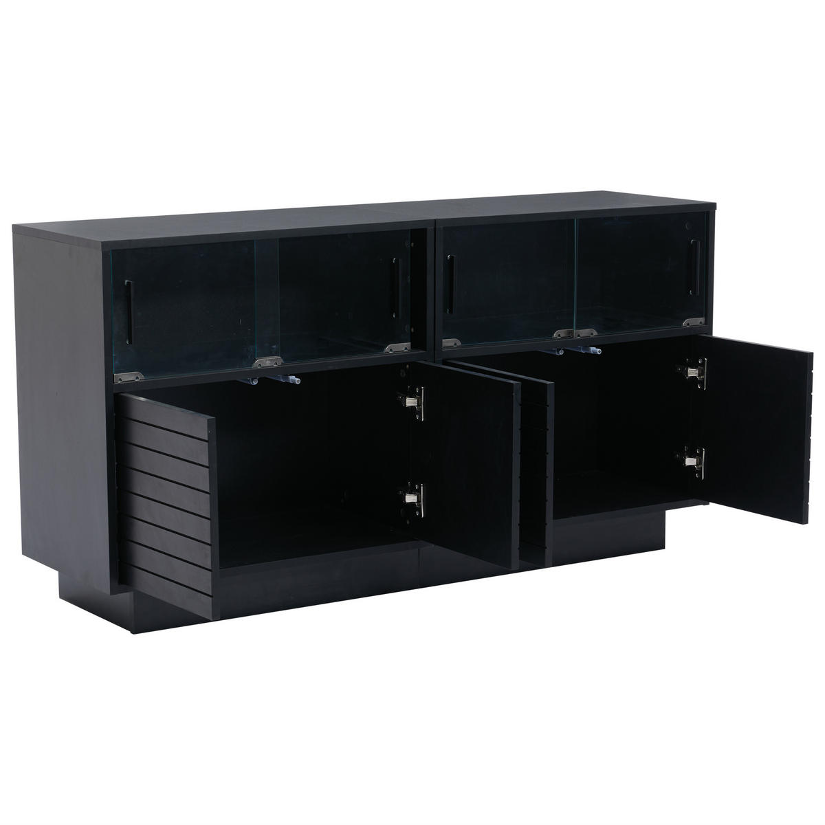 SIDEBOARD DE-37769 mit 4 Glastüren und LED-Beleuchtung Schwarz - Schwarz, Holzwerkstoff (130/68/35cm) - ComfortXL