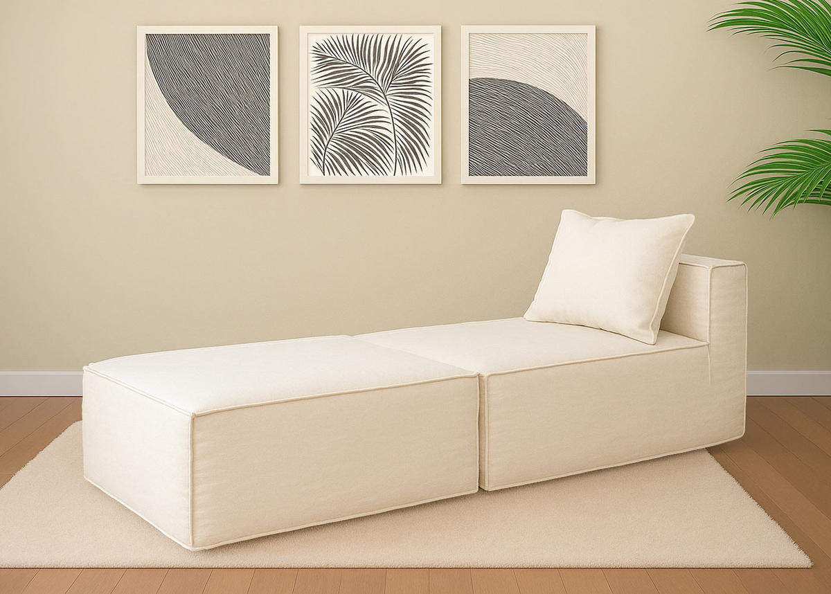 CHAISELONGUE Krémová biela - biela, textil (75/63/194cm) - MCW