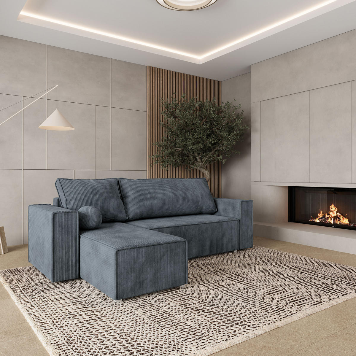 ROHOVÁ SEDAČKA RAVELO šedá - šedá, dřevo/textil (240/140cm) - MASSENO