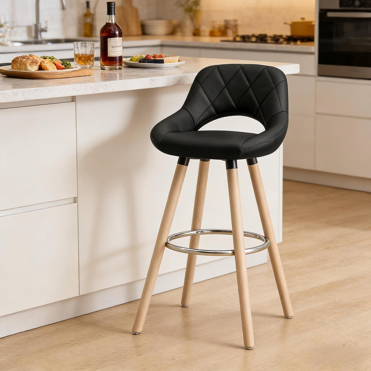 BARHOCKER Schwarz 1er-Set mit Rückenlehne und Massivholzbeinen - Schwarz, Holz (43/70/40cm) - PANGIVO