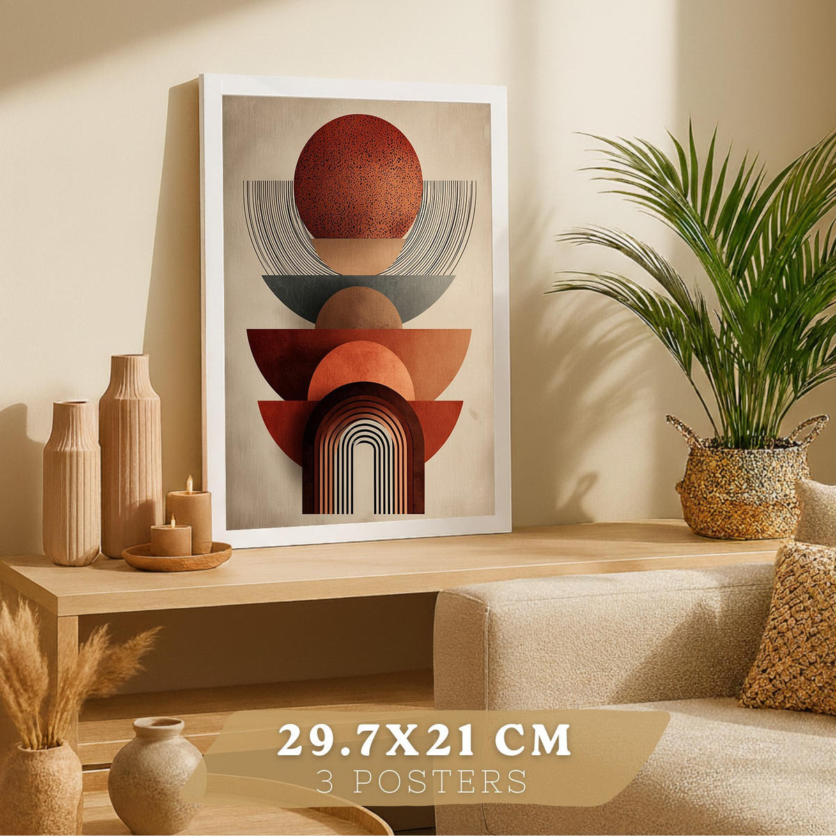 PLAKAT Sada 3 Abstraktní červené tvary A4 Bílý rám - bílá, papír (29.7/1/21cm) - Nacnic