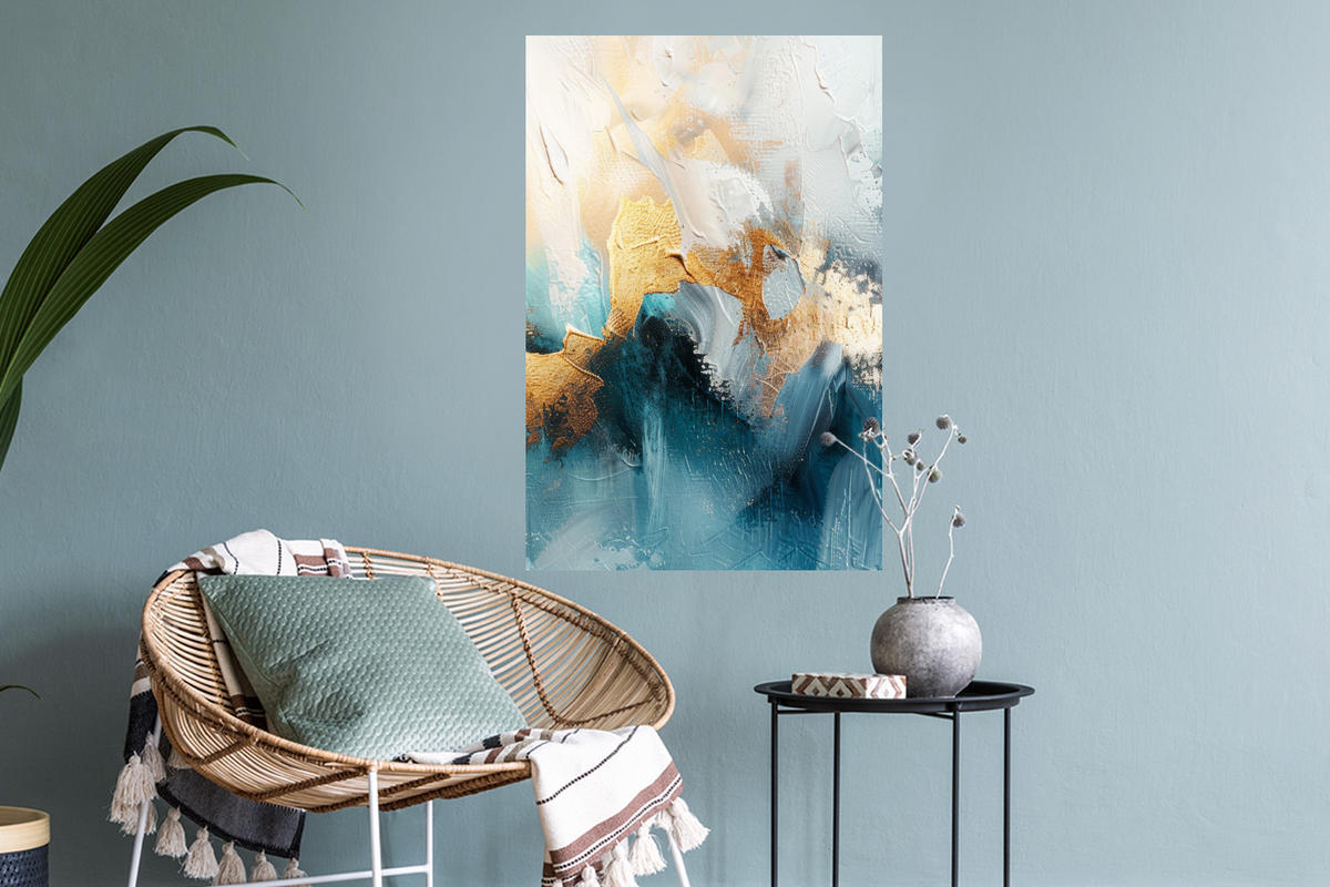 WANDTATTOO Abstrakt - Kunst - Gold - Blau 40x60 cm - Petrol, Kunststoff (40/60/0.1cm) - MuchoWow