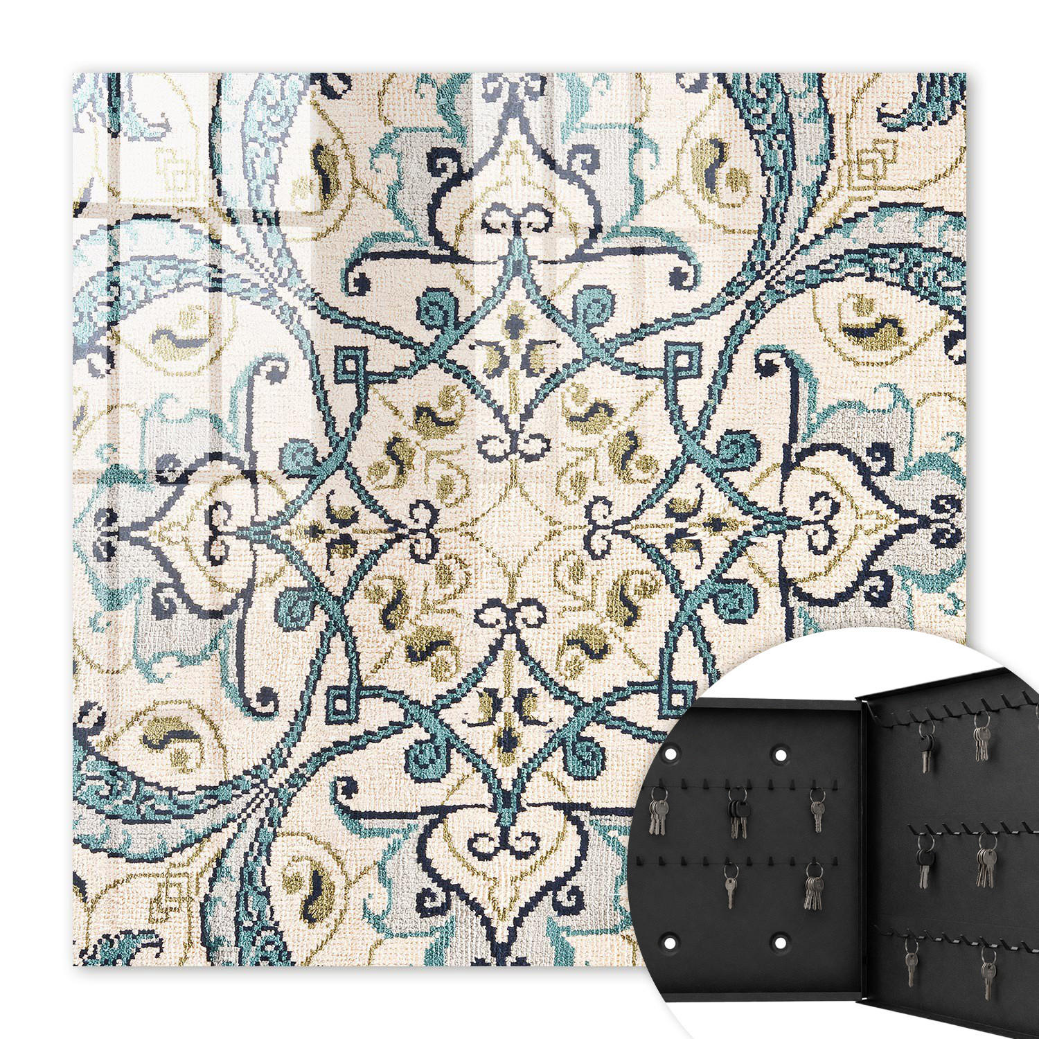 SCHLÜSSELBOX Schwarz 30x30 cm- Türöffnung nach rechts - Türkisfarbener Schmuck - Beige, Metall (30/30/5cm) - TULUP