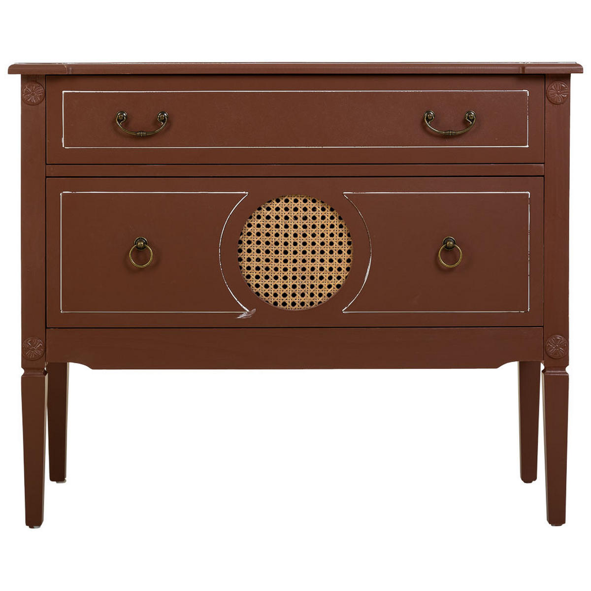 KOMMODE aus braunem Holz und Rattan, 88x38x72 cm - Braun, Holz (88/72/38cm) - Wanderlust