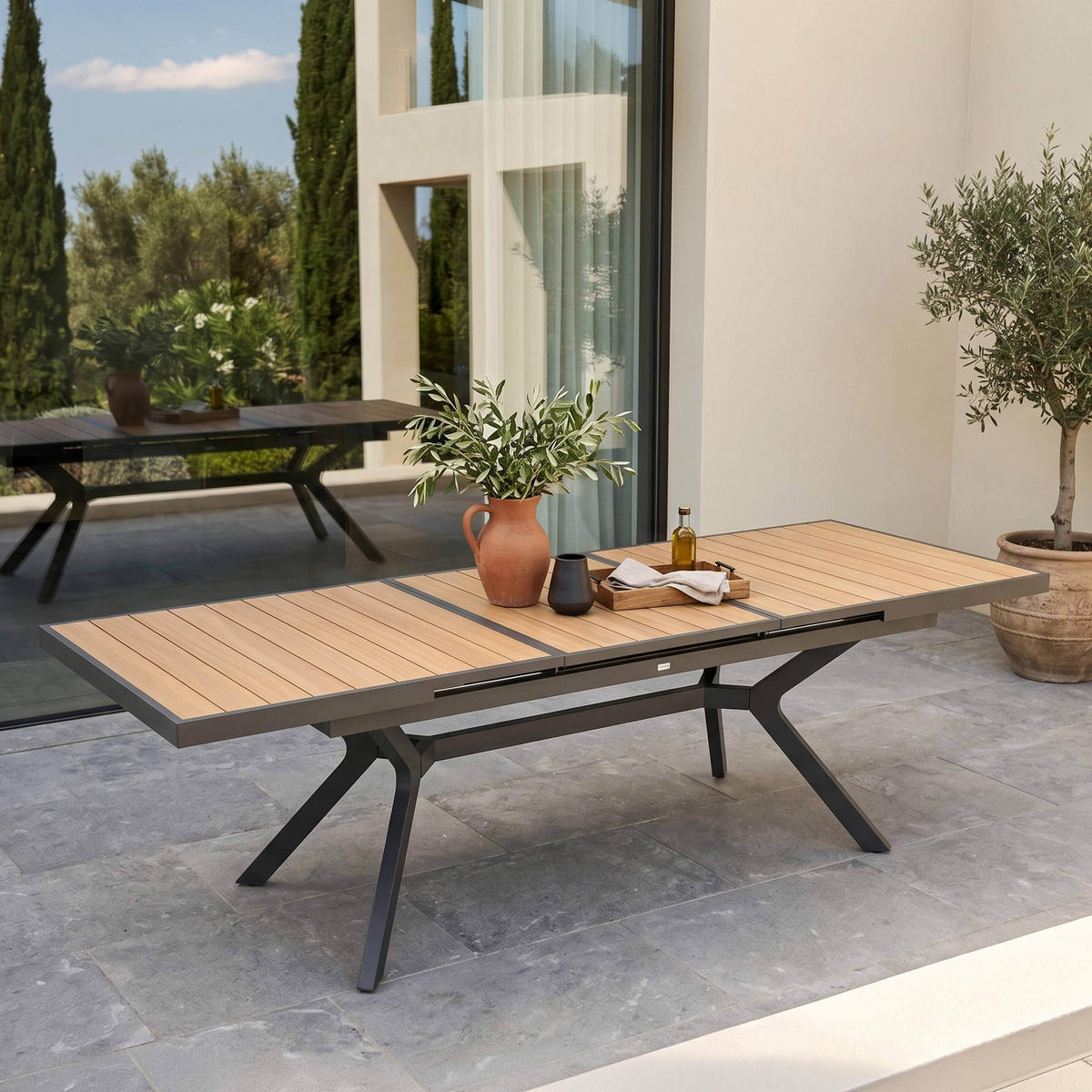 GARTENTISCH ausziehbar 187/250 cm, Grau - Grau, Metall (187/90/77cm) - Oviala