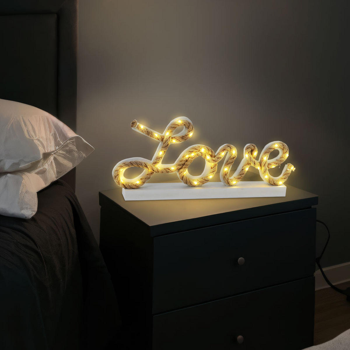 LED TISCHLEUCHTE Hanfseil Weiß - Weiß, Metall (45/5/20cm)