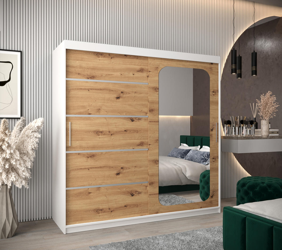 SCHWEBETÜRENSCHRANK 200/200/62 2-türig - Silberfarben/Weiß, Holz/Kunststoff (200/200/62cm) - Abiks Möbel