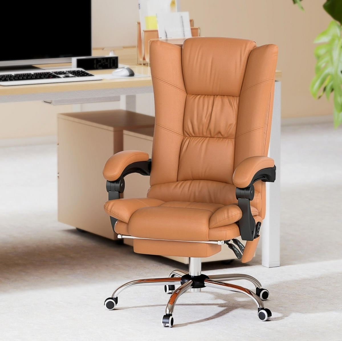 BÜROSTUHL in Braun 70x64x118 cm mit Massage, Wärmefunktion und verstellbarer Rückenlehne - Braun, Kunststoff (64/118/70cm) - IVMEU