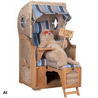 STRANDKORB Düne 1-Sitzer Teak 580 - Blau/Braun, Holz/Textil (98/165/80cm) - Mr. Deko
