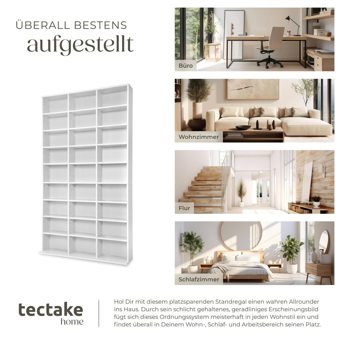 CD/DVD Regal Christel,180 x 102 x 23,5 cm,weiß - Weiß, Holz (23.5/180/102cm) - tectake