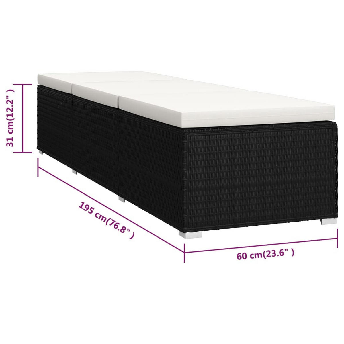 GARTEN-SONNENLIEGEN Mit Teetisch 3-teilig Poly Rattan Schwarz - Schwarz, Kunststoff (60/31/195cm) - vidaXL