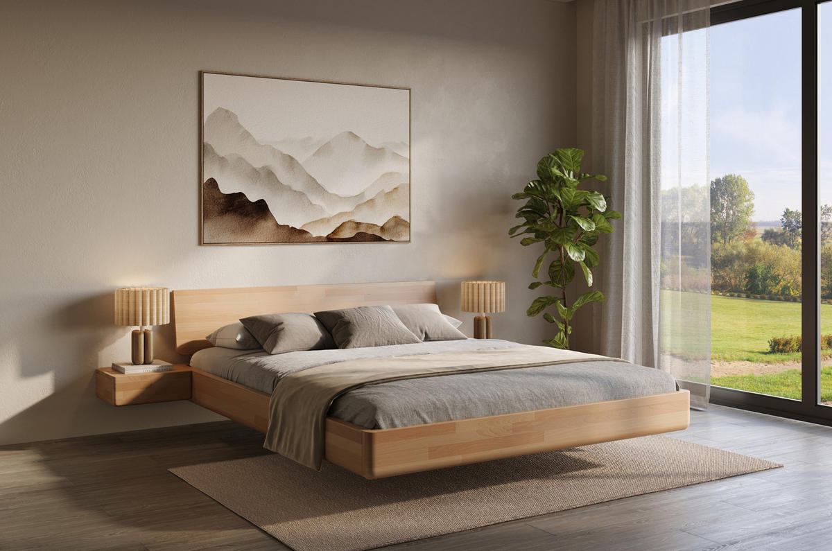 MASSIVHOLZBETT Lena mit 2 Nachttischen, 140/200, Buche - lackiert, Naturfarben - Buchefarben, Holz/Buchenholz (140/200cm) - Visby