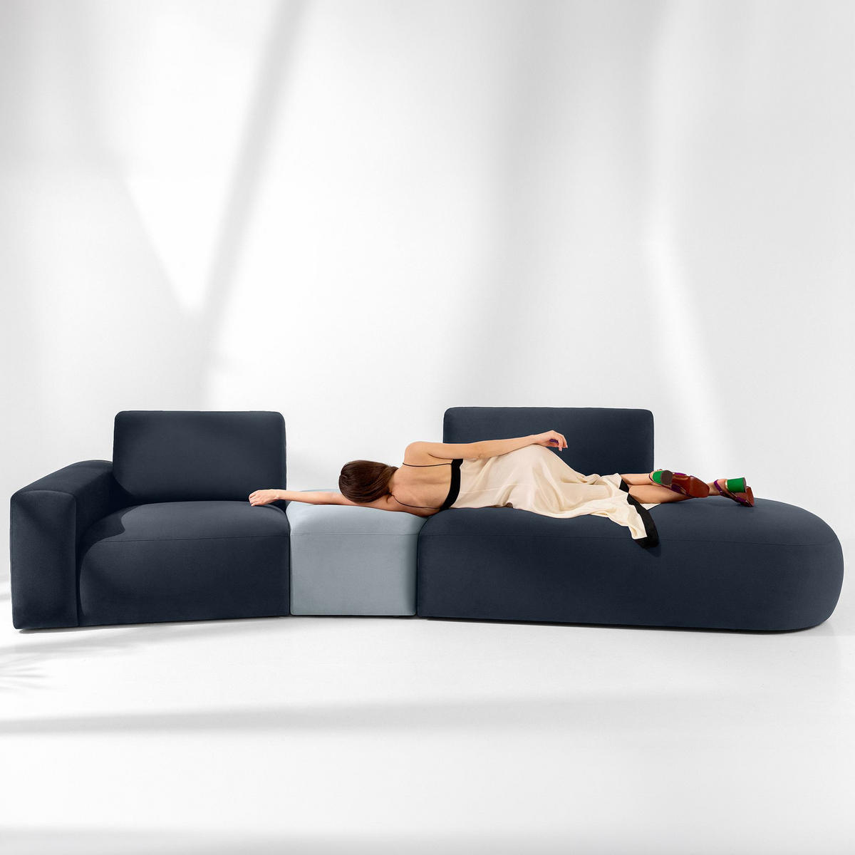 5-SITZER ECKSOFA ZUCCO Velour rechts, Marineblau - Blau, Textil (430/84/105cm) - KONSIMO®