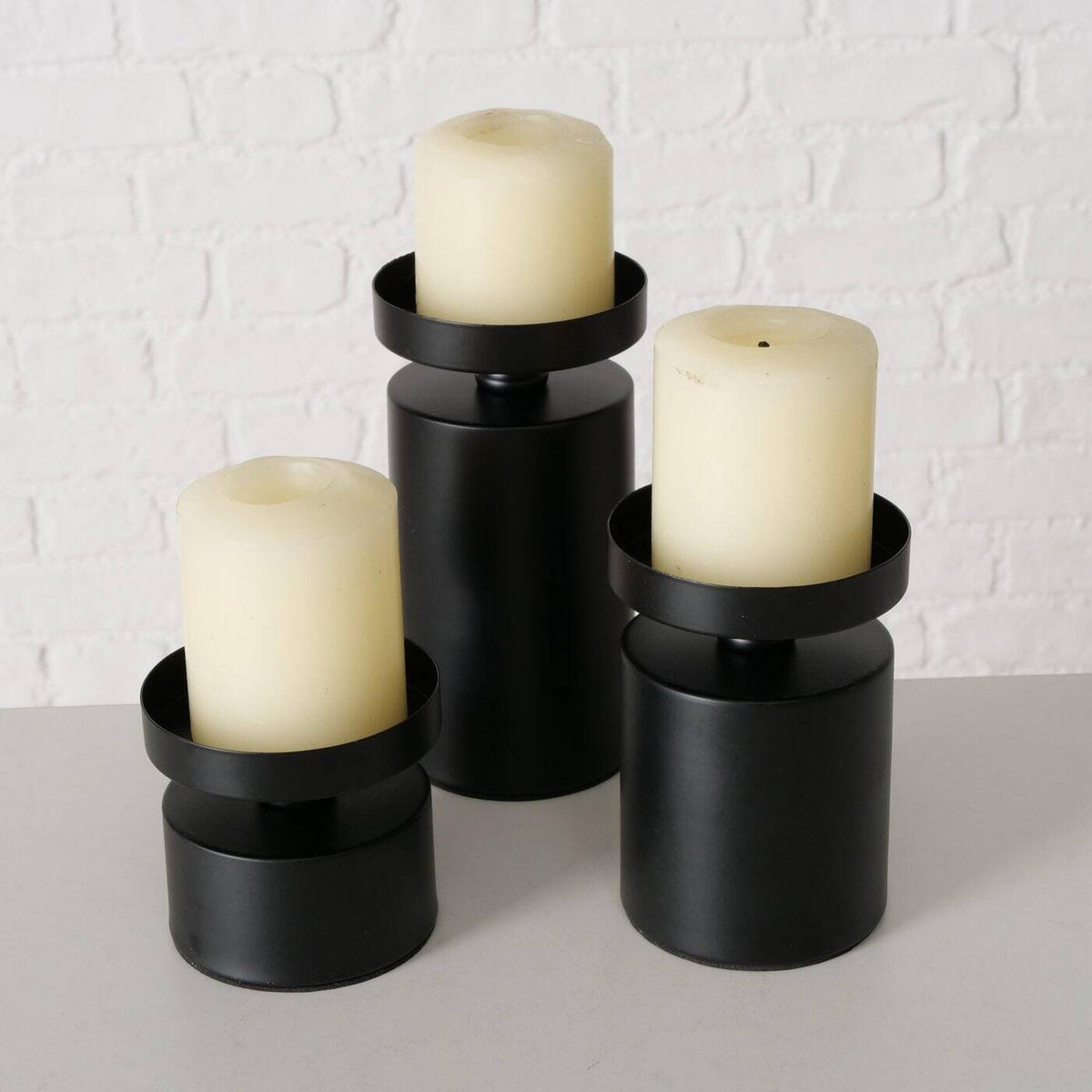 KERZENHALTER Meril 3er-Set Ø 7,5 cm - Schwarz, Metall (7.5/15.5/7.5cm) - Boltze Home