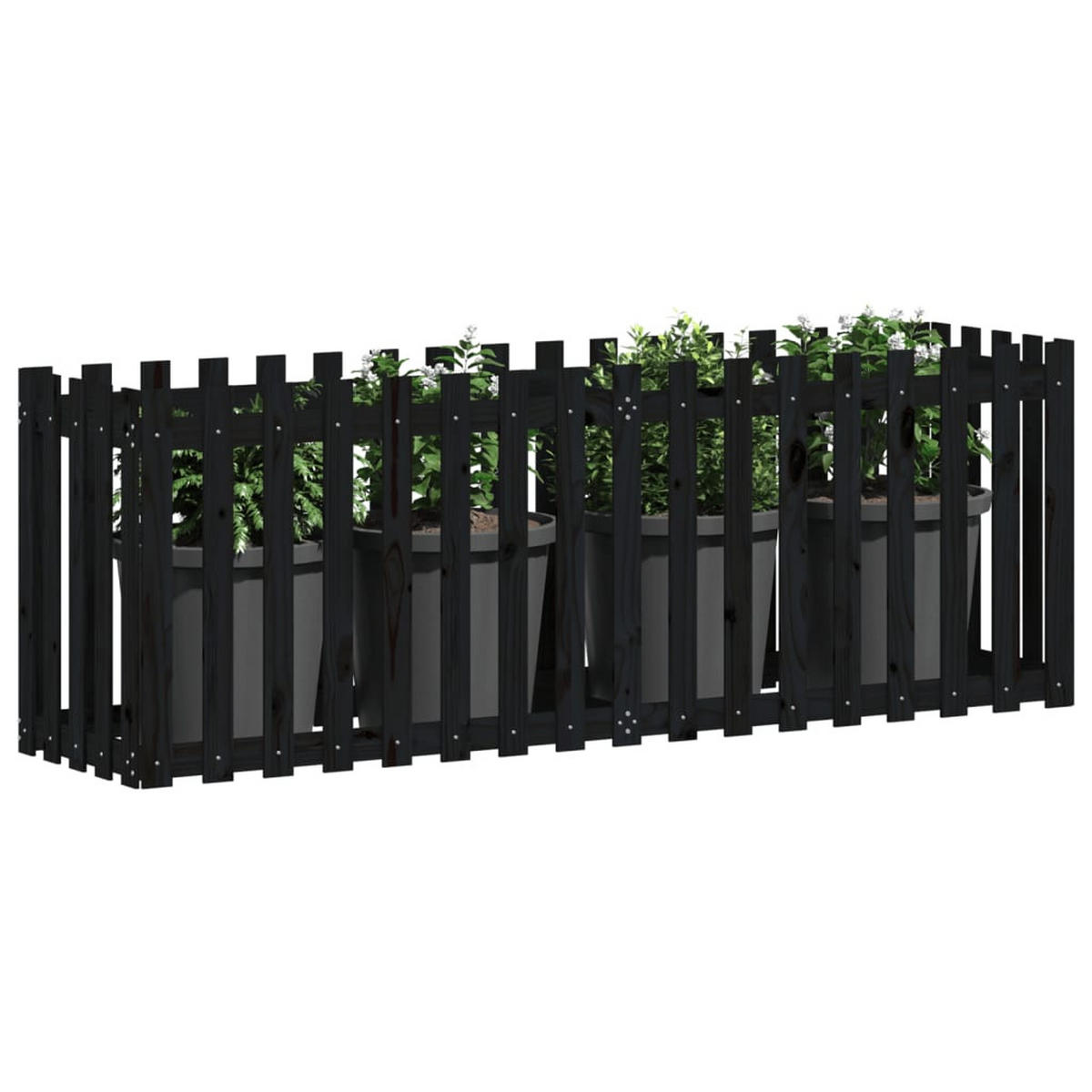 HOCHBEET Latten-Design Schwarz 200x50x70 cm Massivholz Kiefer - Schwarz, Holz (200/70/50cm) - furnicato