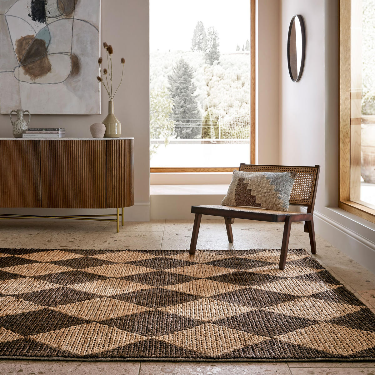 TEPPICH Jute Flachgewebe Rauten Muster, Wohnzimmer Braun Rechteckig 120x170 - Braun, Textil (120/170cm) - KADIMA DESIGN