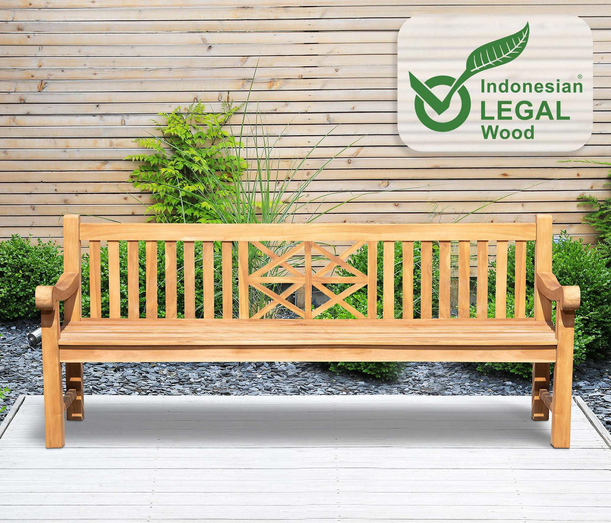GARTENBANK Teakbank Vuzar Holz Teak Holzbank 220cm - Teakfarben, Holz (220/92/72cm) - DELUKE