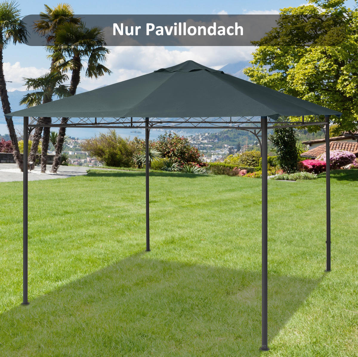 PAVILLONDACH 298/295 cm aus Polyester mit PA-Beschichtung, UV-Schutz und Entwässerungslöchern, Dunkelgrau - Dunkelgrau, Textil (295/1/298cm) - Redom