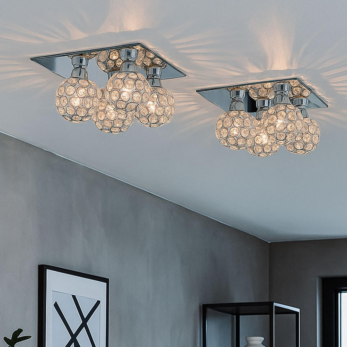 LED DECKENLEUCHTE Metall Silber Kristall - Silberfarben, Glas (23/23/13.2cm)