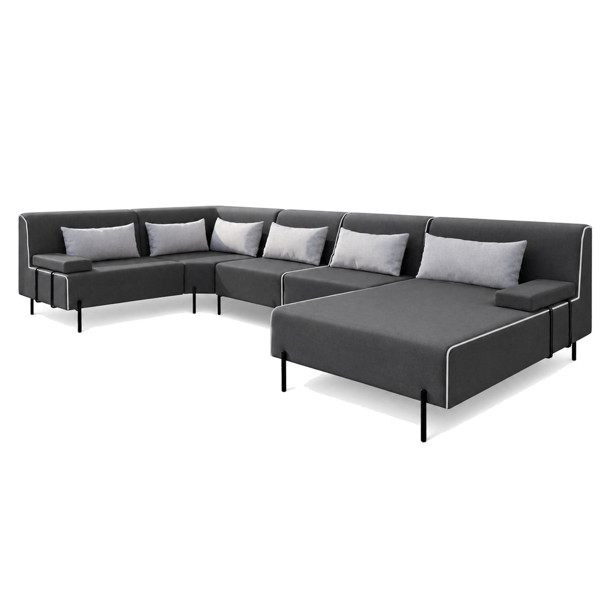 GARTENSOFA BORNEO XL Wetterfest 370x222x86 cm, Links, Solide Konstruktion, HR-Schaumfüllung, Wetterfeste Bezugstoff, Dunkelgrau - Dunkelgrau, Holz/Metall (370/86/222cm) - Trada