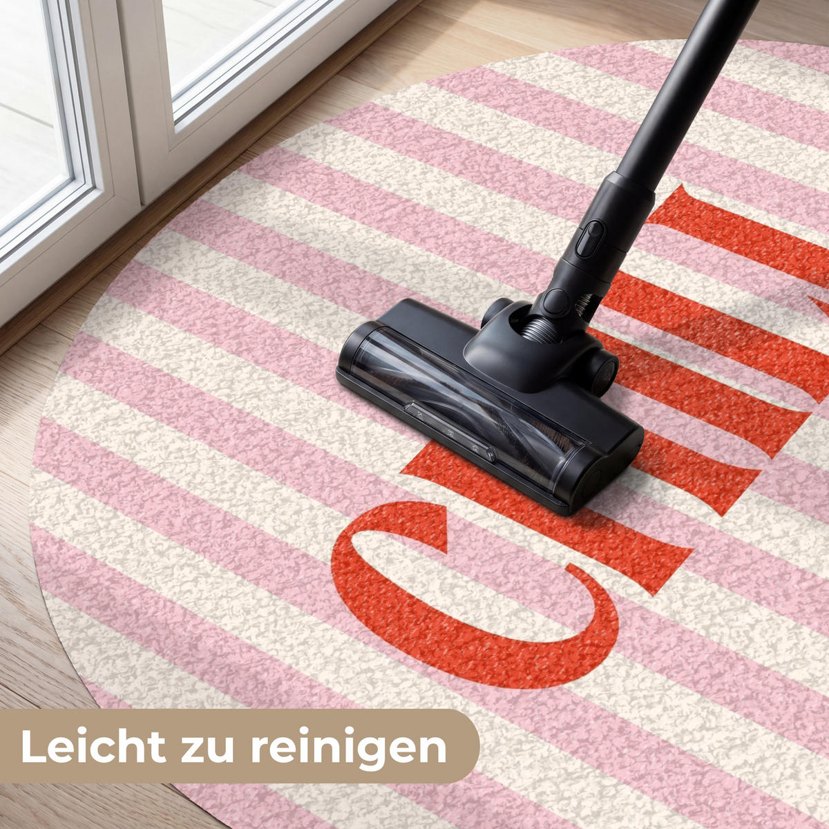 FUSSMATTE Zartrosa – Rot – Streifen – Chill 120x120 cm - Rosa, Kunststoff (120/0.4cm) - MuchoWow