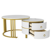 SADA konferenčních stolků 70/70/46 cm bílá z MDF se 2 zásuvkami - zlatá, kompozitní dřevo (70/70/46cm) - OKWISH