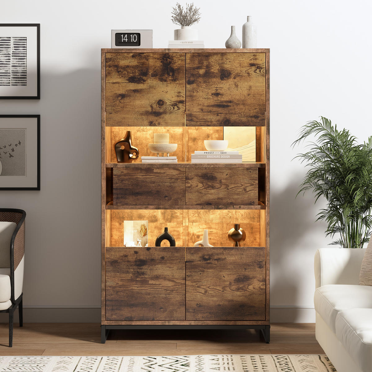VITRINE LED Standvitrine 2 Schubladen Acryl Schwarz Holz - Multicolor, Holzwerkstoff (80/138/40cm) - FLIEKS
