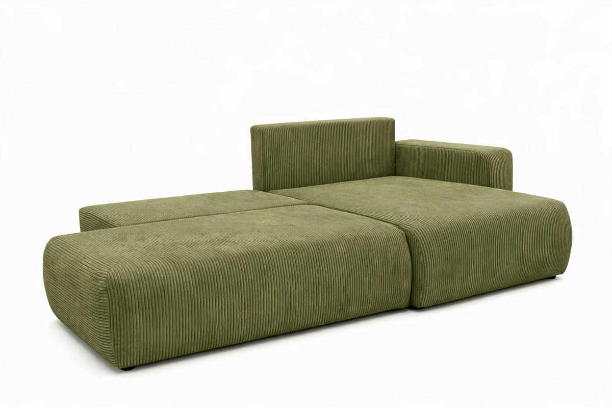 ECKSOFA Mit Schlaffunktion Und Bettkasten, Cordstoff Poso, Olive, Rechts, OPEN XL - Olivgrün, Holz (262/145cm) - Kaiser Möbel