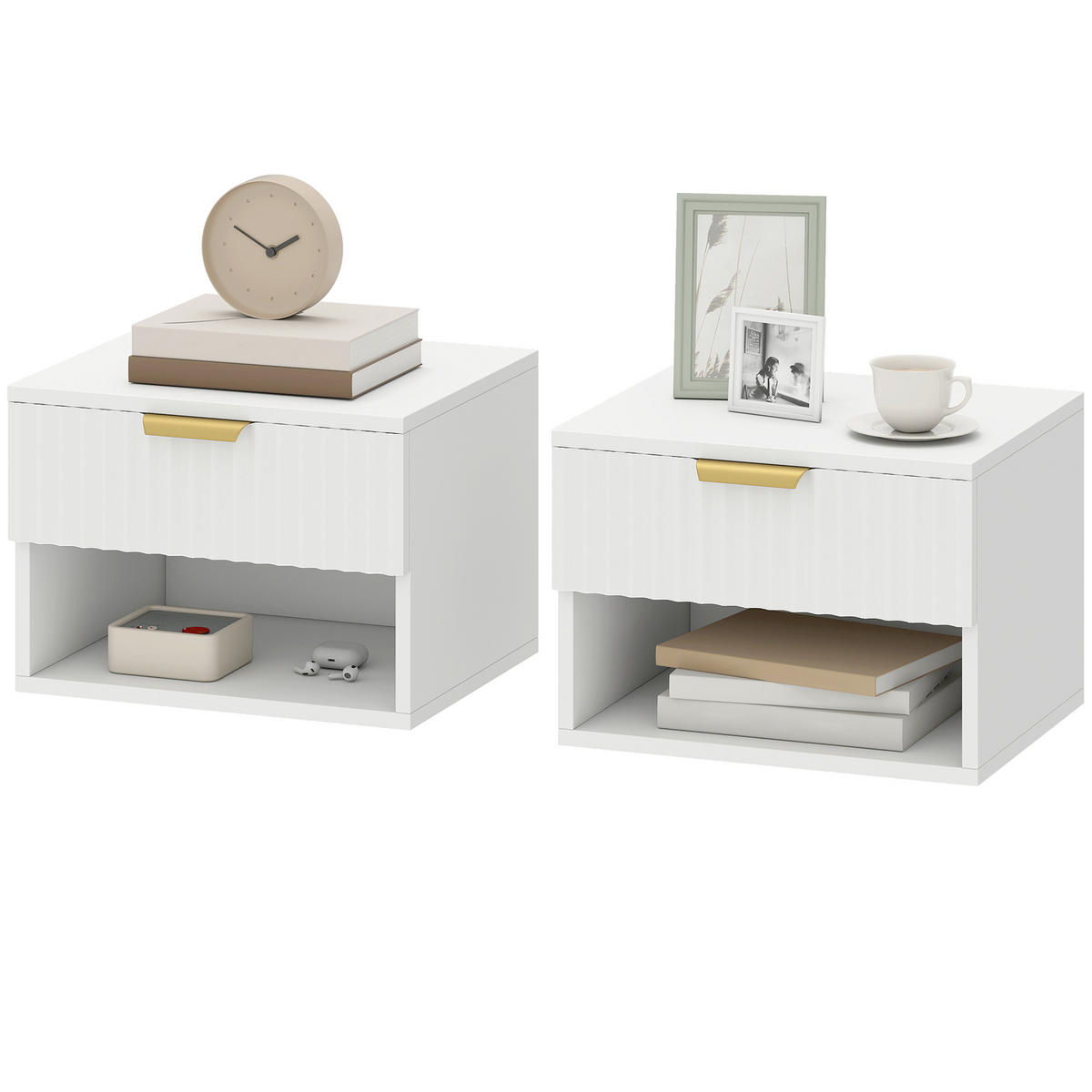 NACHTTISCH Weiß MDF wandhängend mit Schublade 2er-Set - Weiß, Holzwerkstoff (40/29/34cm) - PANGIVO