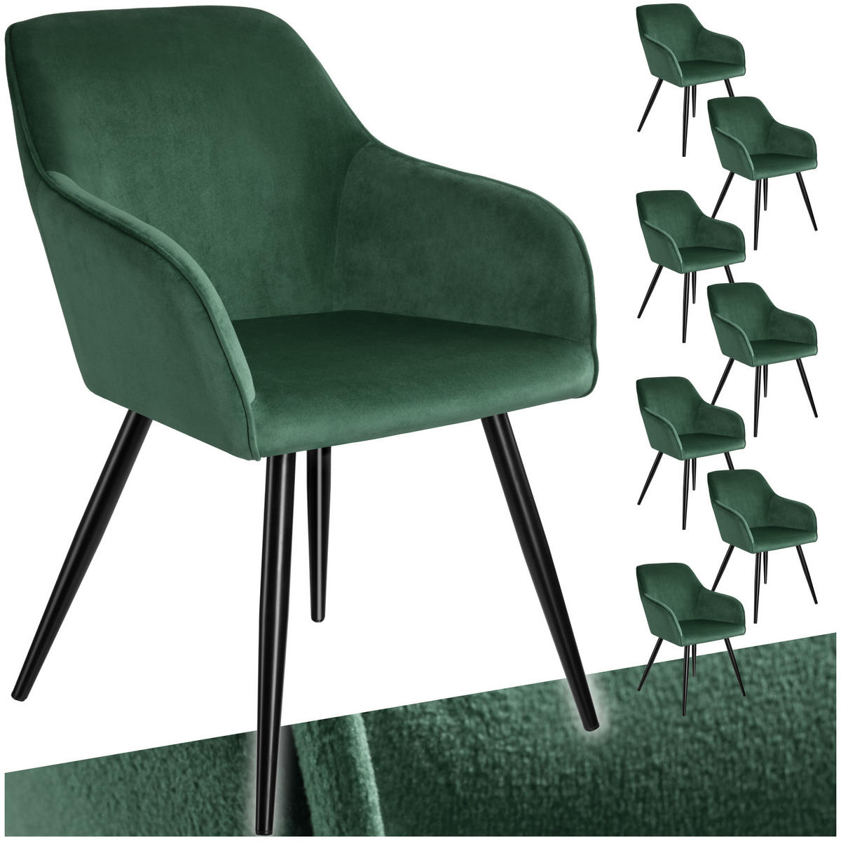 ESSZIMMERSTUHL 8er Set Marilyn 58 x 62 x 82 cm dunkelgrün/schwarz - Dunkelgrün/Schwarz, Textil (58/82/62cm) - tectake