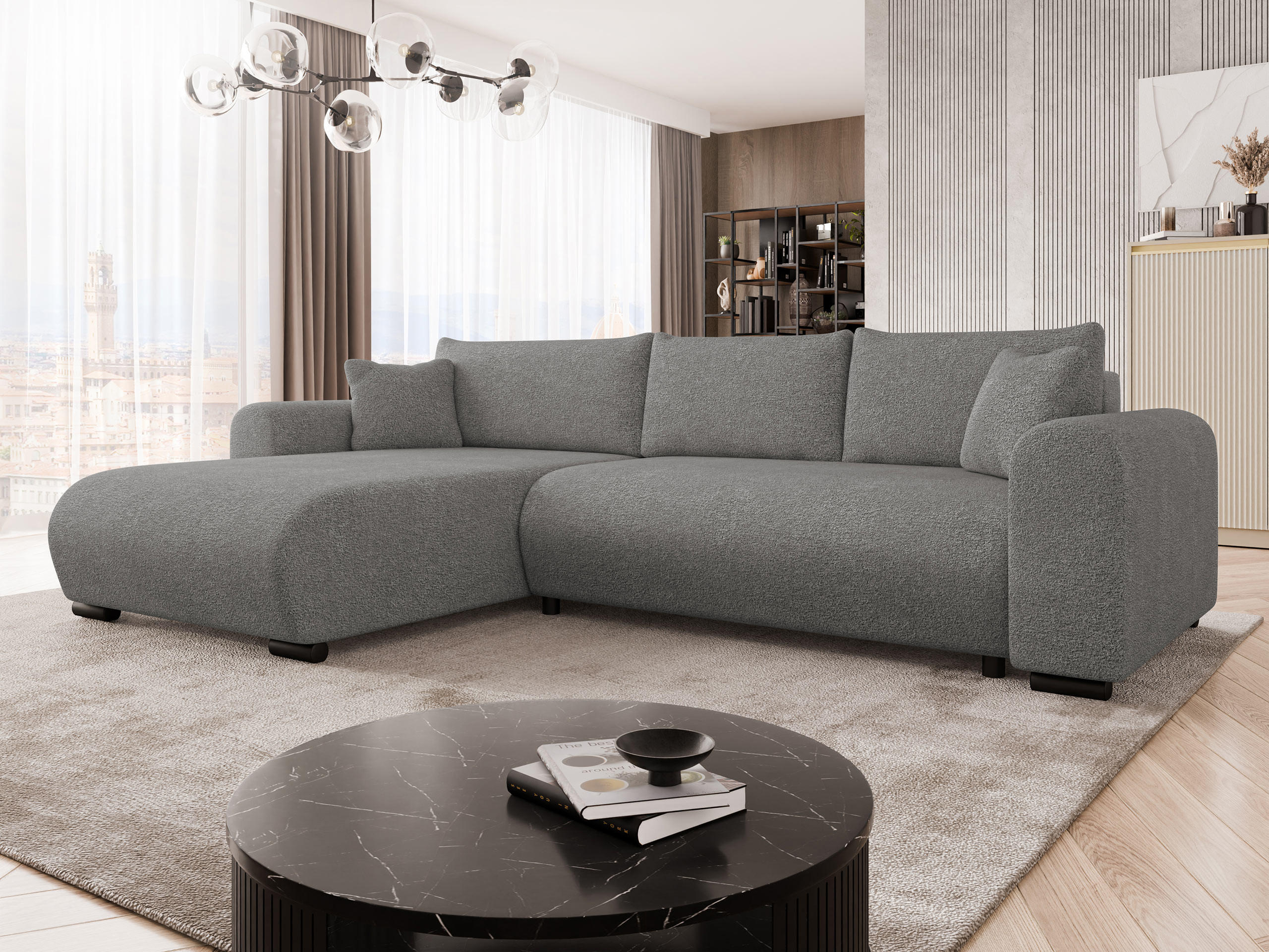 ECKSOFA Merkos - Greige/Schwarz, Holz/Textil (285/188cm) - MIRJAN24