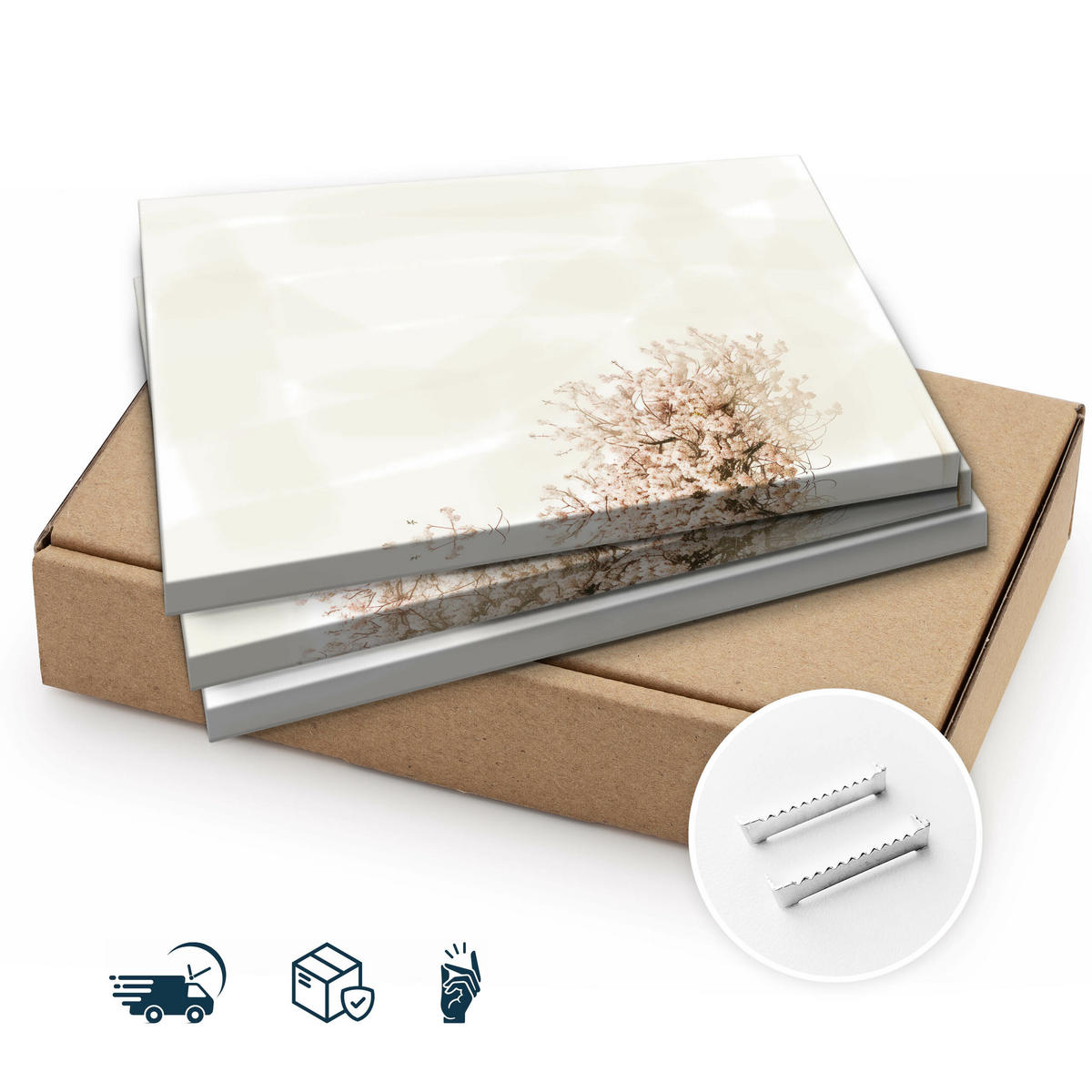 LEINWANDBILDER 3-es Set Kirschbaum Natur - Beige/Weiß, Textil (90/40cm) - Muralo