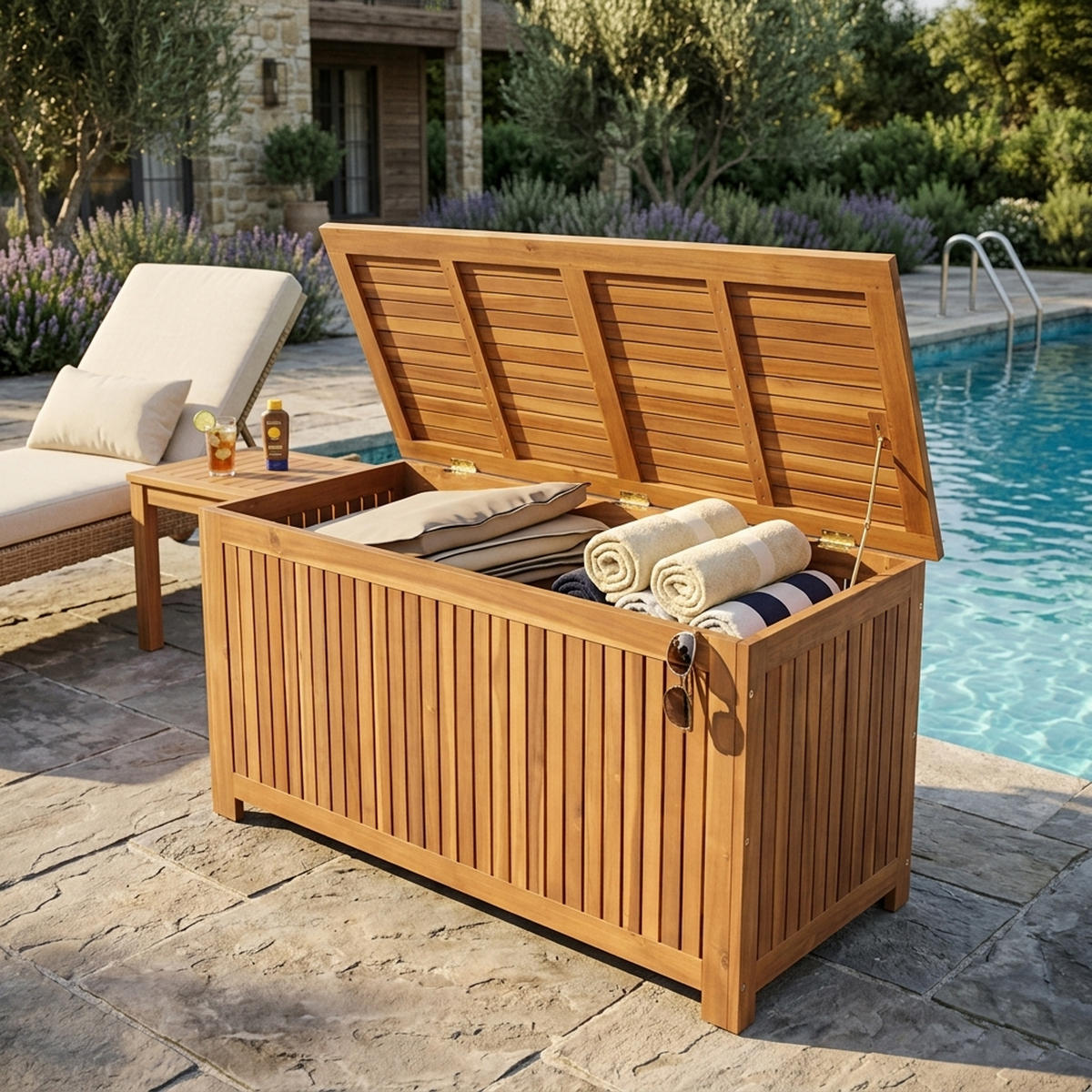 AUFLAGENBOX Ellesmere - 117x50x58,5cm, Akazie geölt - Braun, Holz (117/50/58.5cm) - TPFGarden