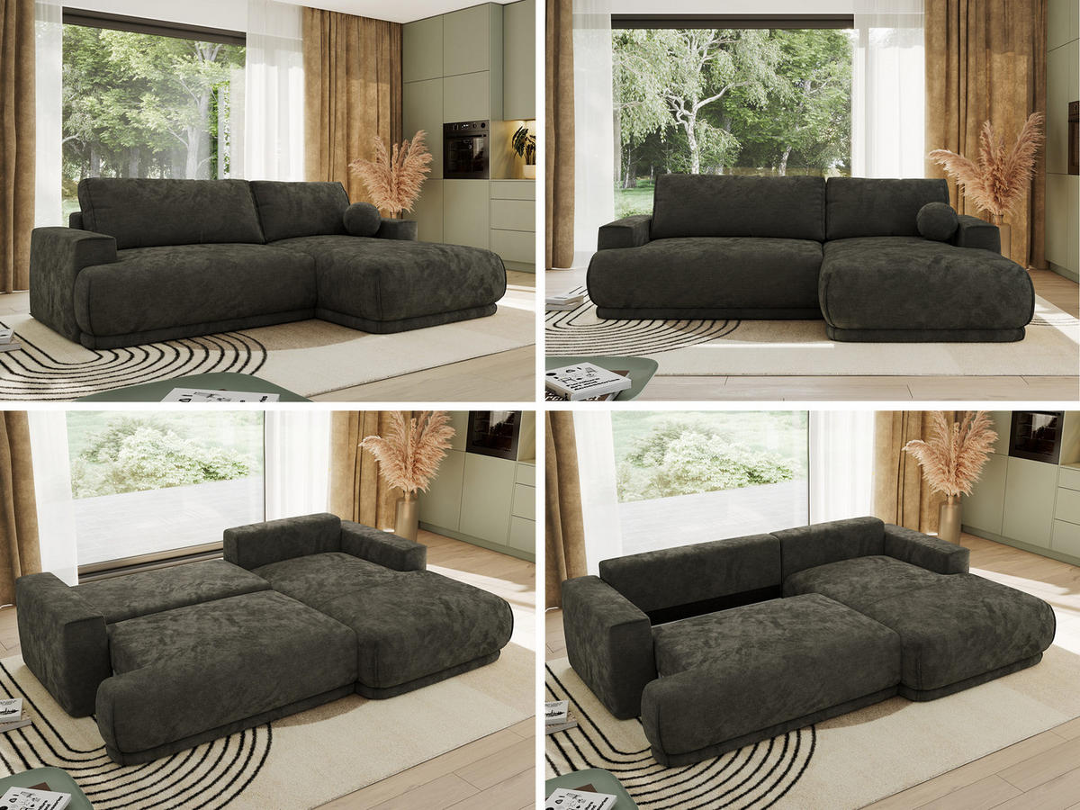 ECKSCHLAFSOFA RINA L Dunkelgrau Schenille glatt - rechts - Dunkelgrau/Schwarz, Kunststoff/Textil (170/267cm) - MKS