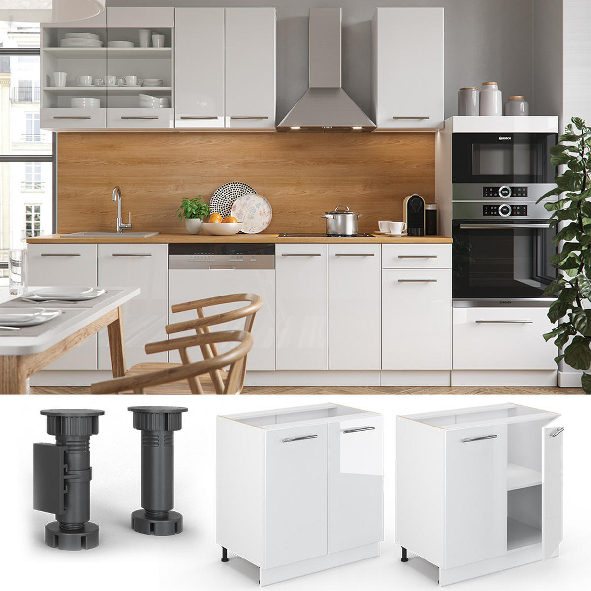 SPÜLENUNTERSCHRANK Fame-Line Weiß Hochglanz 80 cm mit Regal, ohne AP - Weiß Hochglanz/Weiß, Holzwerkstoff (80/82/51.6cm) - Vicco