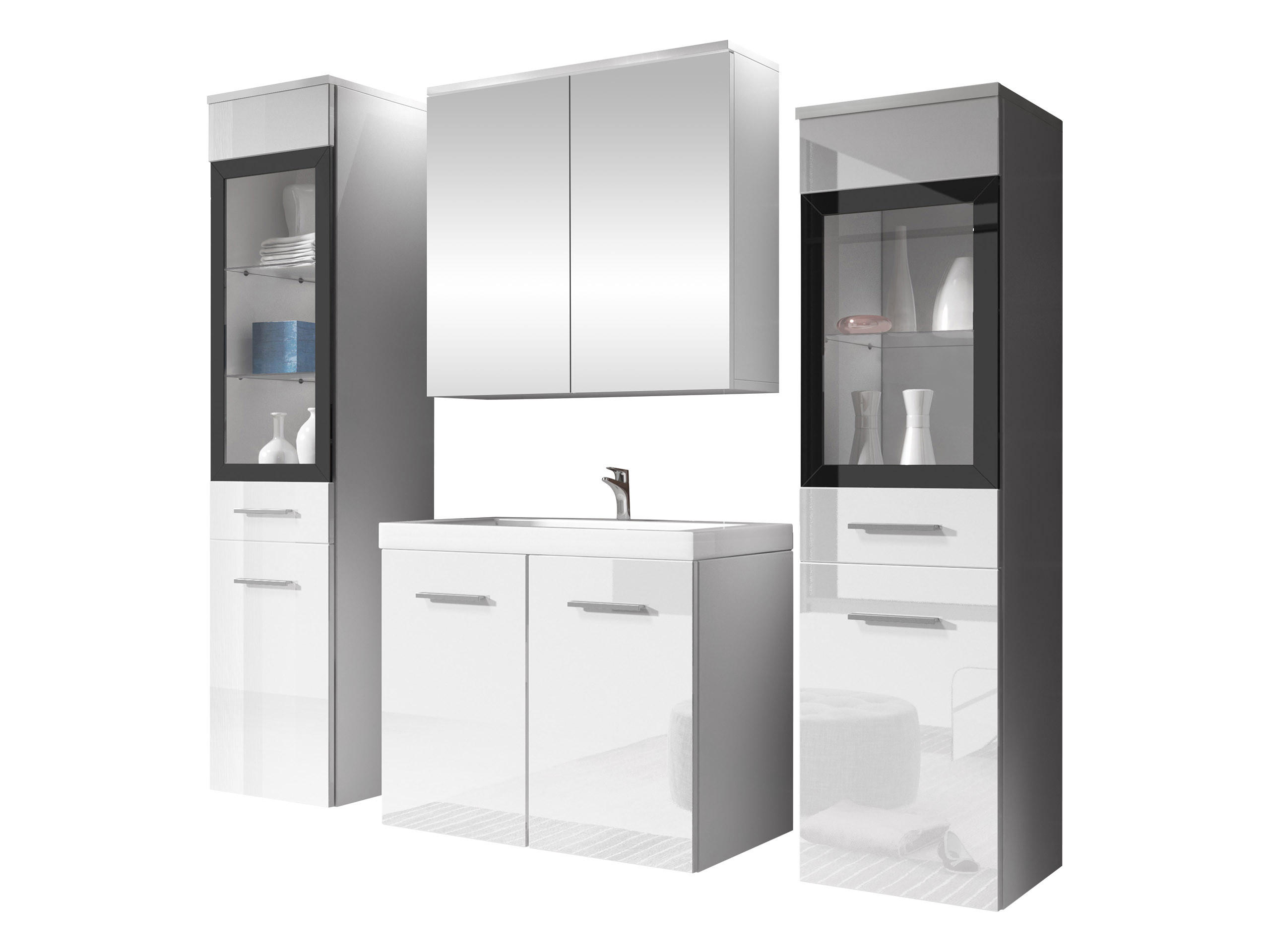 BADMÖBEL-SET Madrit II - Silberfarben/Weiß, Holzwerkstoff/Kunststoff (132/132/30cm) - MIRJAN24