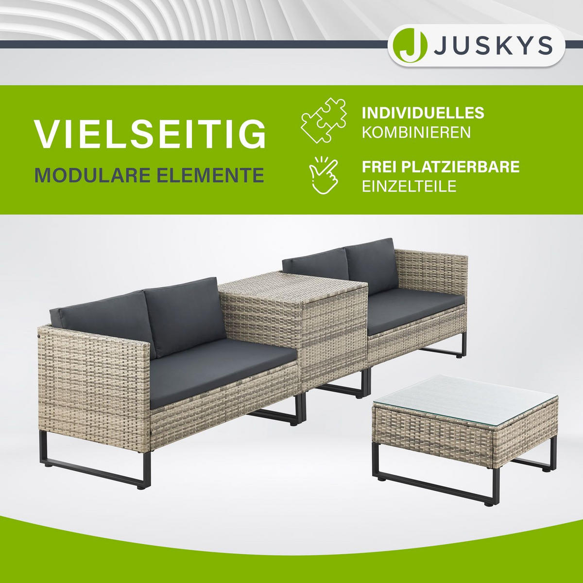 LOUNGEGARNITUR Santorini grau-meliert / grau - Grau, Kunststoff - Juskys