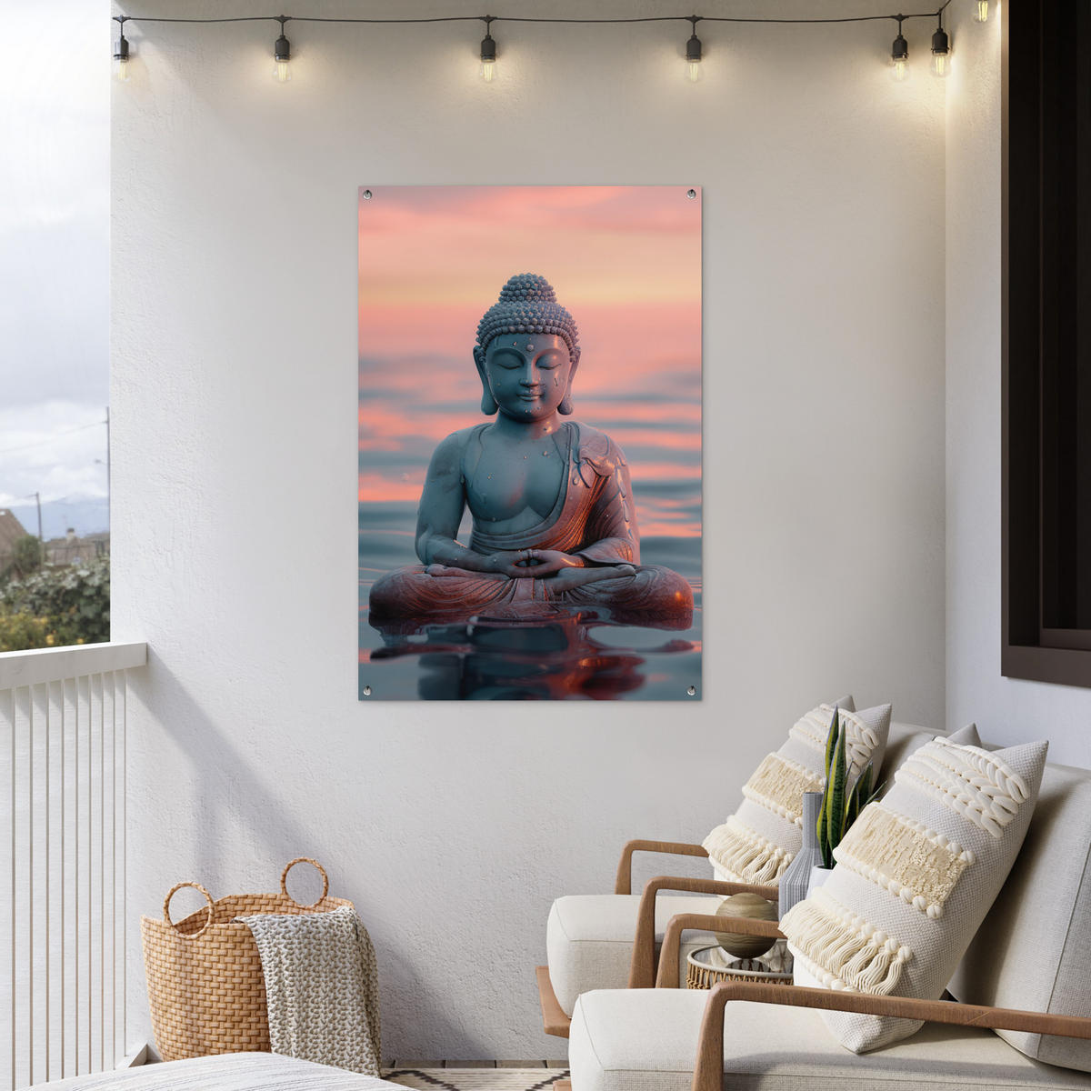 ZAHRADNÍ PLAKÁT Buddha - Socha - Buddha - Voda - Umění - Buddha 80x120 cm - šedohnědá, plast (80/120/0.2cm) - OnlyWow