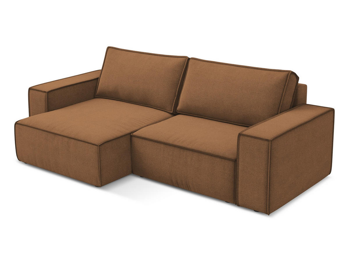 ECKSOFA mit Schlaffunktion Strukturstoff Stoff Orange - Terra cotta/Schwarz, Kunststoff/Textil (148/257cm) - Makamii