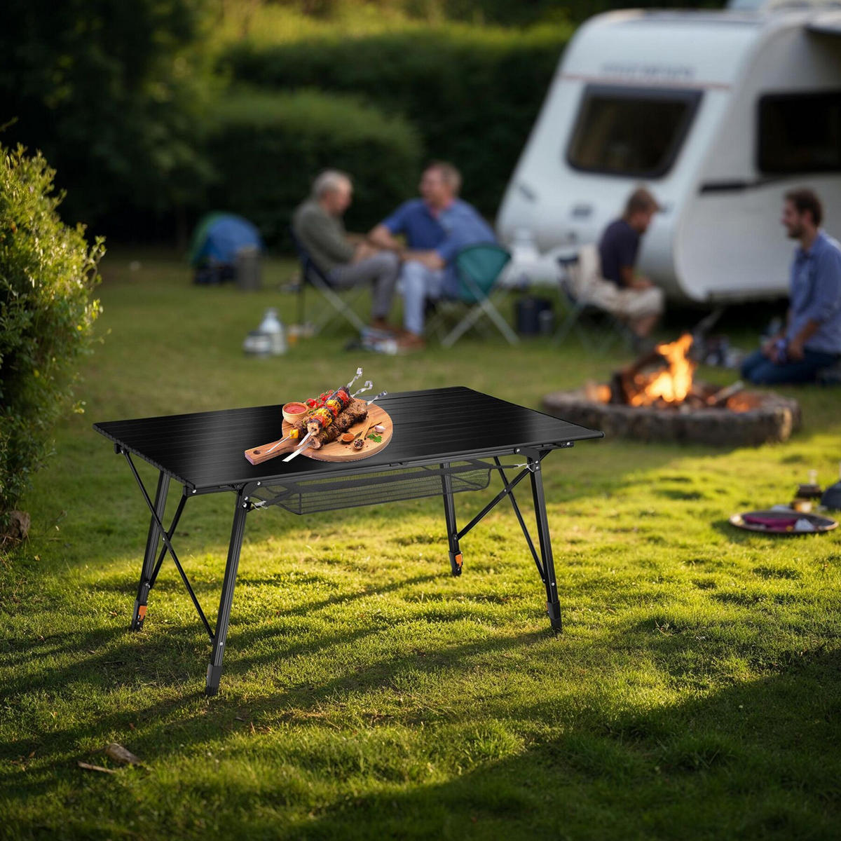 CAMPINGTISCH Bastian,120 x 70,5 x 58 – 79 cm,schwarz - Schwarz, Metall (120/70.5/79cm) - tectake