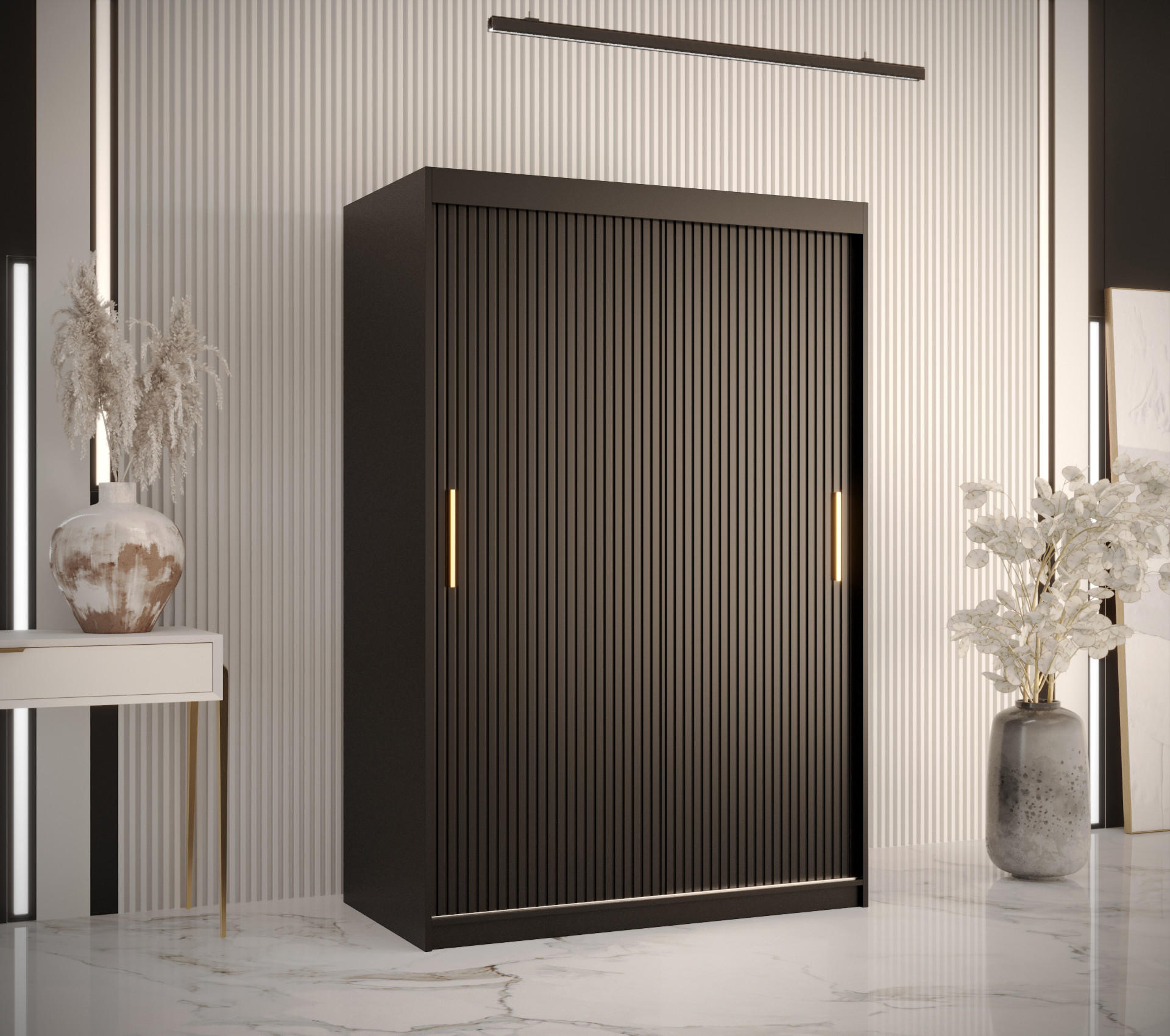 SCHWEBETÜRENSCHRANK 200/120/62 2-türig - Goldfarben/Schwarz, Holz/Kunststoff (120/200/62cm) - MÖBEL KRYSPOL