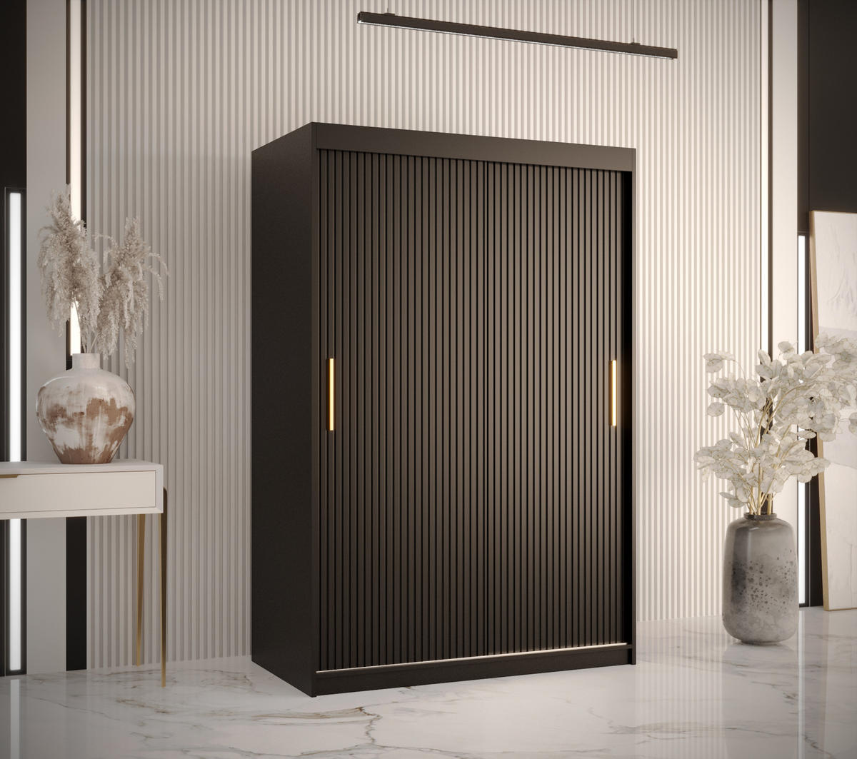 SCHWEBETÜRENSCHRANK 200/120/62 2-türig - Goldfarben/Schwarz, Holz/Kunststoff (120/200/62cm) - MÖBEL KRYSPOL