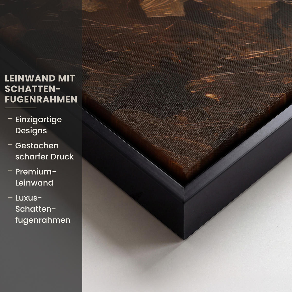 LEINWAND Bilder mit Rahmen - Gesicht - Dame - Blätter - Pinselstriche - 50x50 - Goldfarben, Textil (50/50cm) - MuchoWow