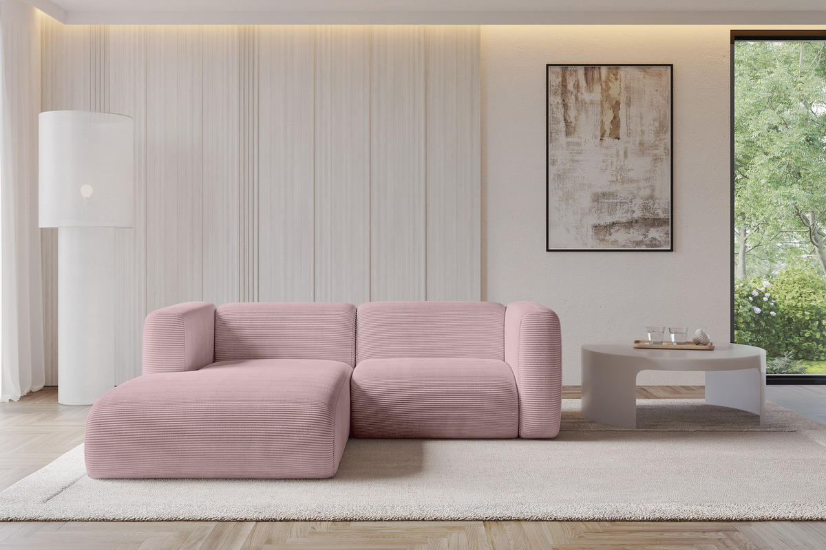 ECKSOFA Ottomane Links MIRA-L1 227x179x89 Rosa Cord - Schwarz/Rosa, Holzwerkstoff/Kunststoff (227/179cm) - ALTDECOR
