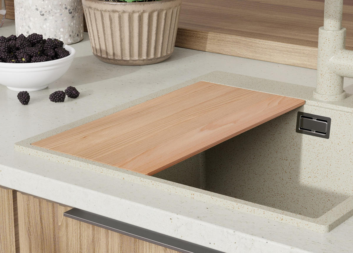 GRANITSPÜLE Oslo, 2-er set Beige 48/50 cm 1 Becken + Küchenarmatur 32/20 cm + Ablauf-Set + Schneidebrett ab 50er Unterschrank - Beige, Kunststoff (48/20/50cm) - Primagran