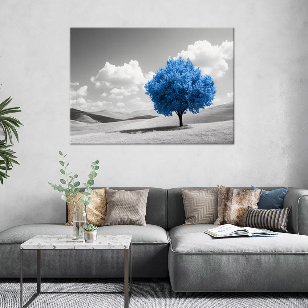 LEINWANDBILD Blaue Baumlandschaft 60x40cm - Blau, Textil (60/40cm) - Feeby