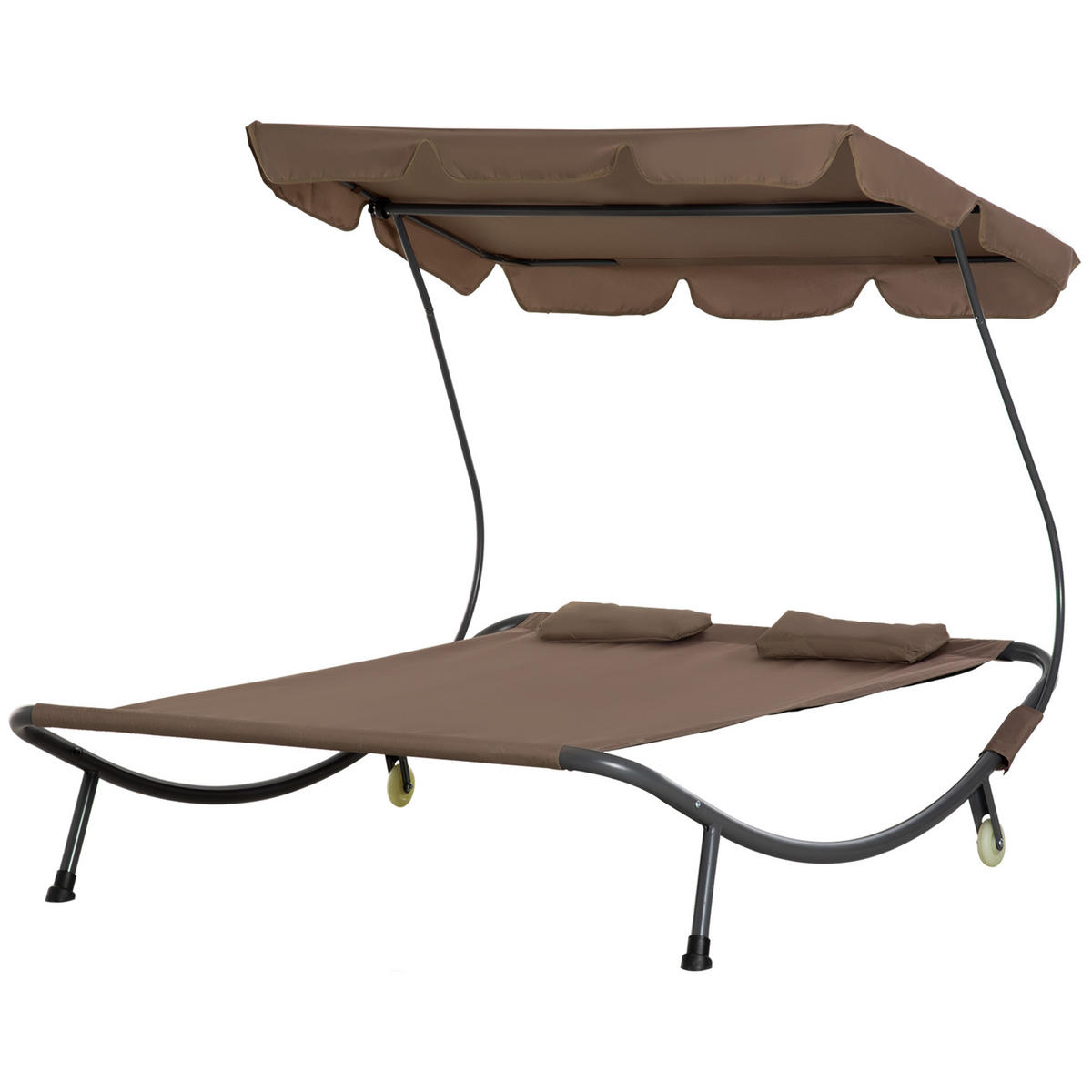SONNENLIEGE Doppelte 2-Sitzer-Sonnenliege mit verstellbarem Sonnenschirm 200 x 175 x 134 cm ,Braun - Braun, Metall (175/134/200cm) - Vallsero