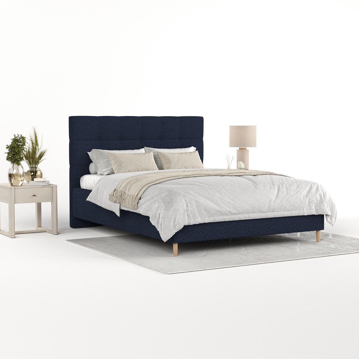 POLSTERBETT Cora 160/200 cm Marineblau im Riva Stoff - Naturfarben/Dunkelblau, Holz/Holzwerkstoff (160/200cm) - AltaBeds