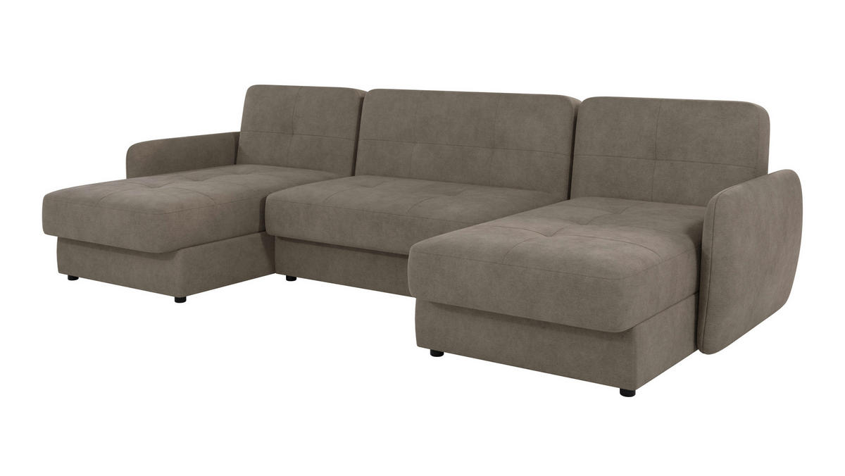 WOHNLANDSCHAFT Lupo Dunkelbeige Mikrofaser - Beige/Schwarz, Holz/Kunststoff (311/86/147cm) - S-Style Möbel
