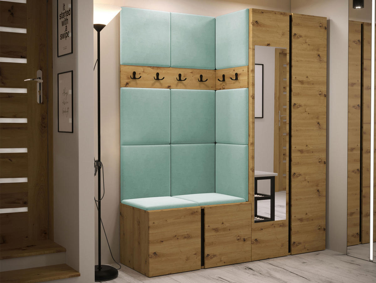 GARDEROBEN-SET Orion XII - Eiche Artisan/Mintgrün, Holzwerkstoff/Kunststoff (158/186/46cm) - MIRJAN24